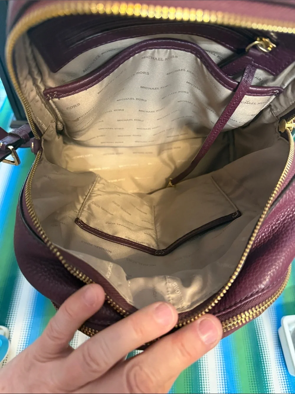 Michael Kors Wine Pebbled Leather Mini Backpack with Gold Hardware
